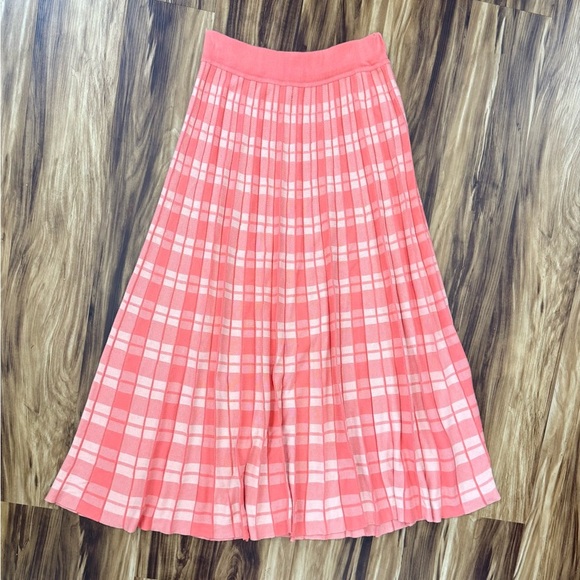 Kate Spade New York Pink Peach and Coral Plaid Pleated Accordion Skirt - Picture 2 of 8